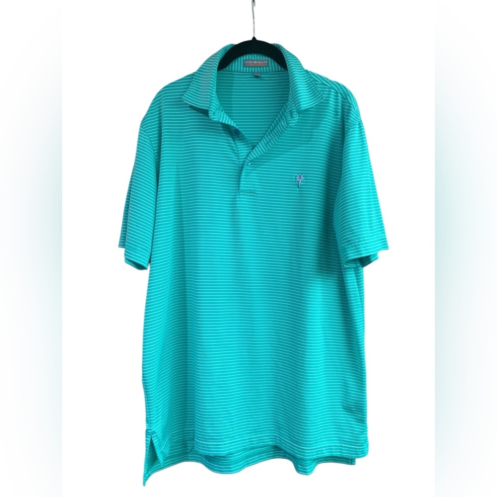 Peter Millar Mens Summer Comfort Striped Green Teal Polo Golf Shirt Medium